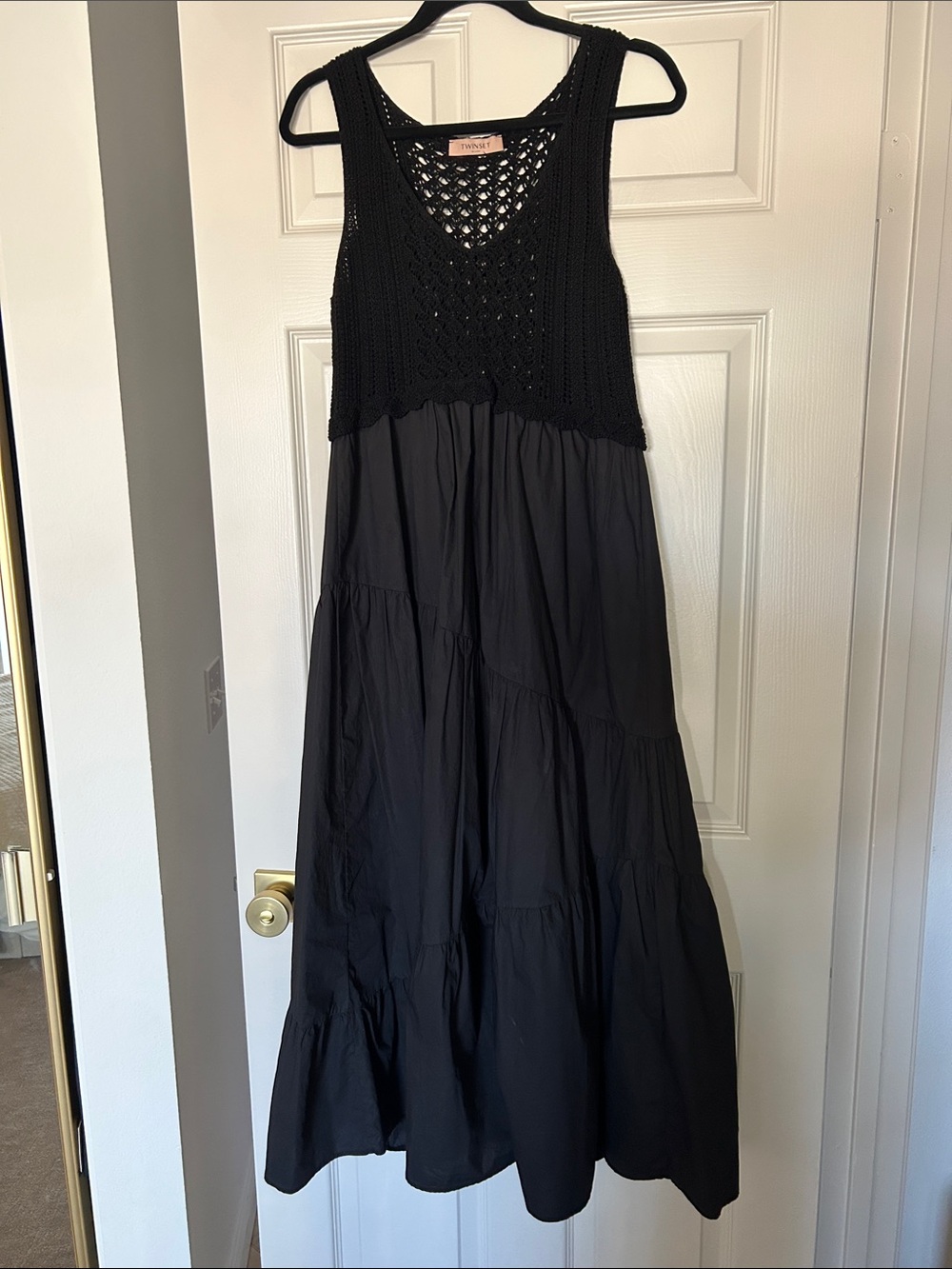 Twinset Milano Sleeveless Black Crochet Bodice Maxi Dress
